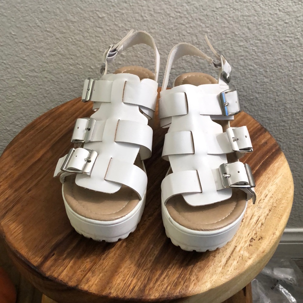 White gladiator platform sandals